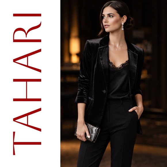 Tahari NWT Womens Black Velvet Single Button Blazer Jacket Notched Lapel Large - Picture 3 of 15
